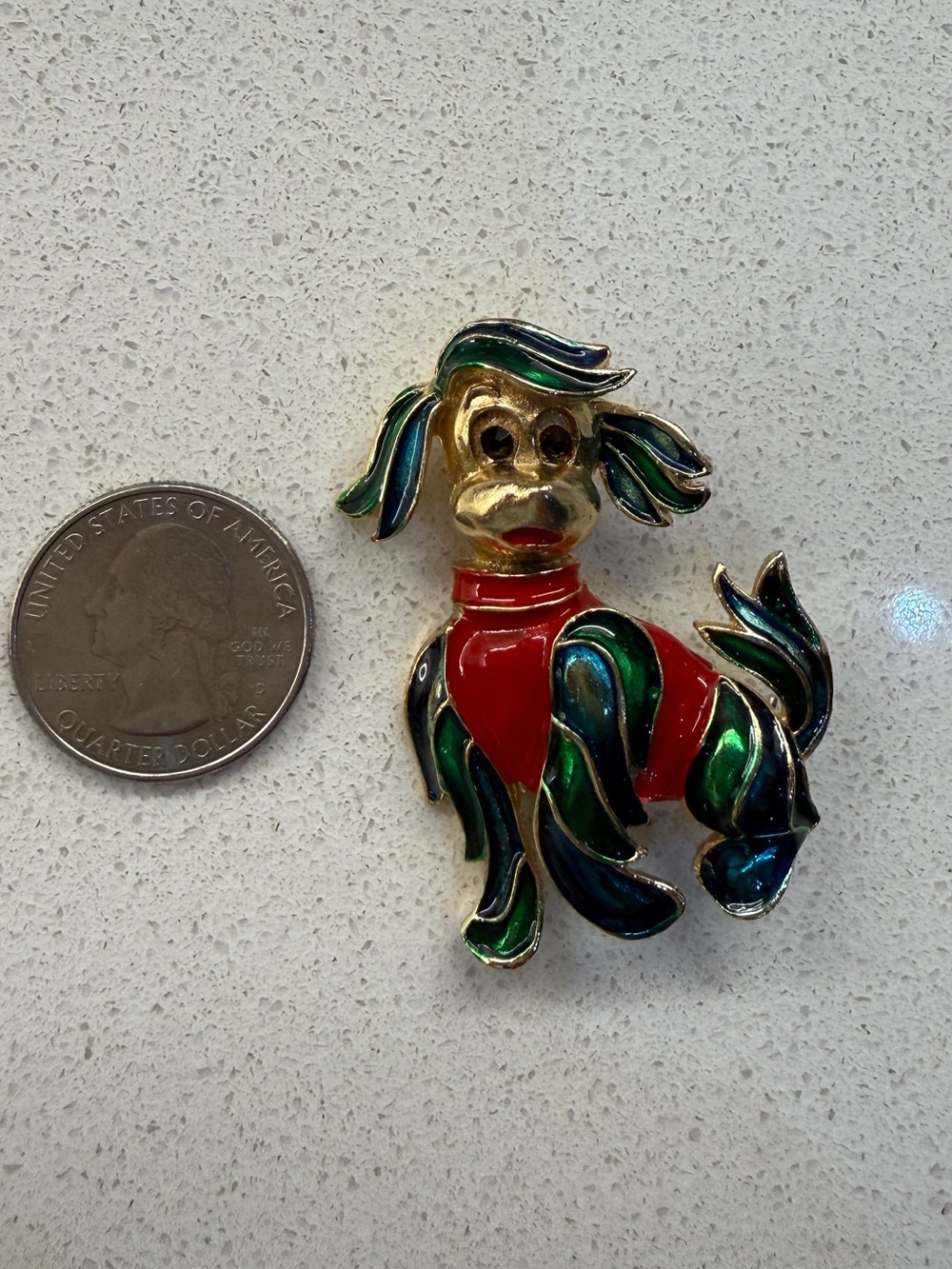 Colorful Enamel Dog Brooch in Green, Blue & Red - Picture 4 of 4